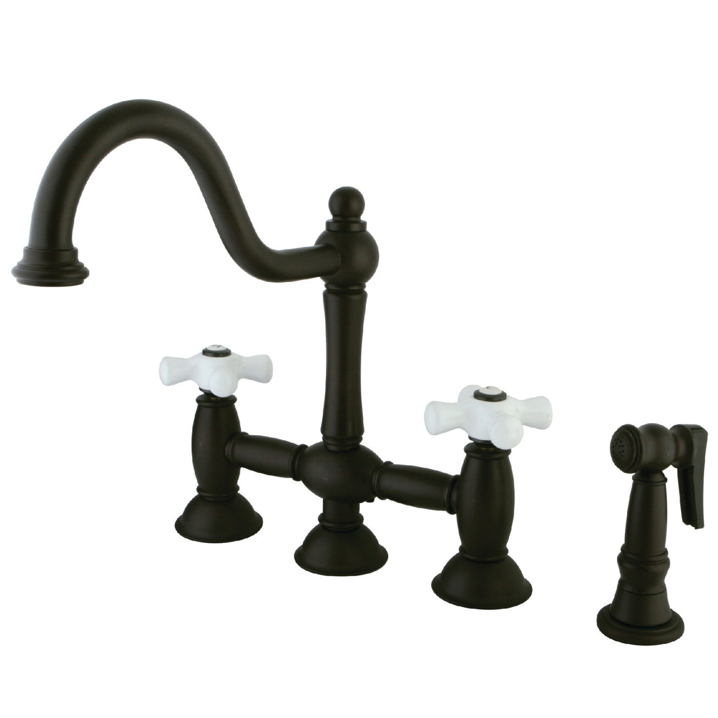 Elements of Design ES3795PXBS Bridge Kitchen Faucet with Brass Sprayer, Oil Rubbed Bronze