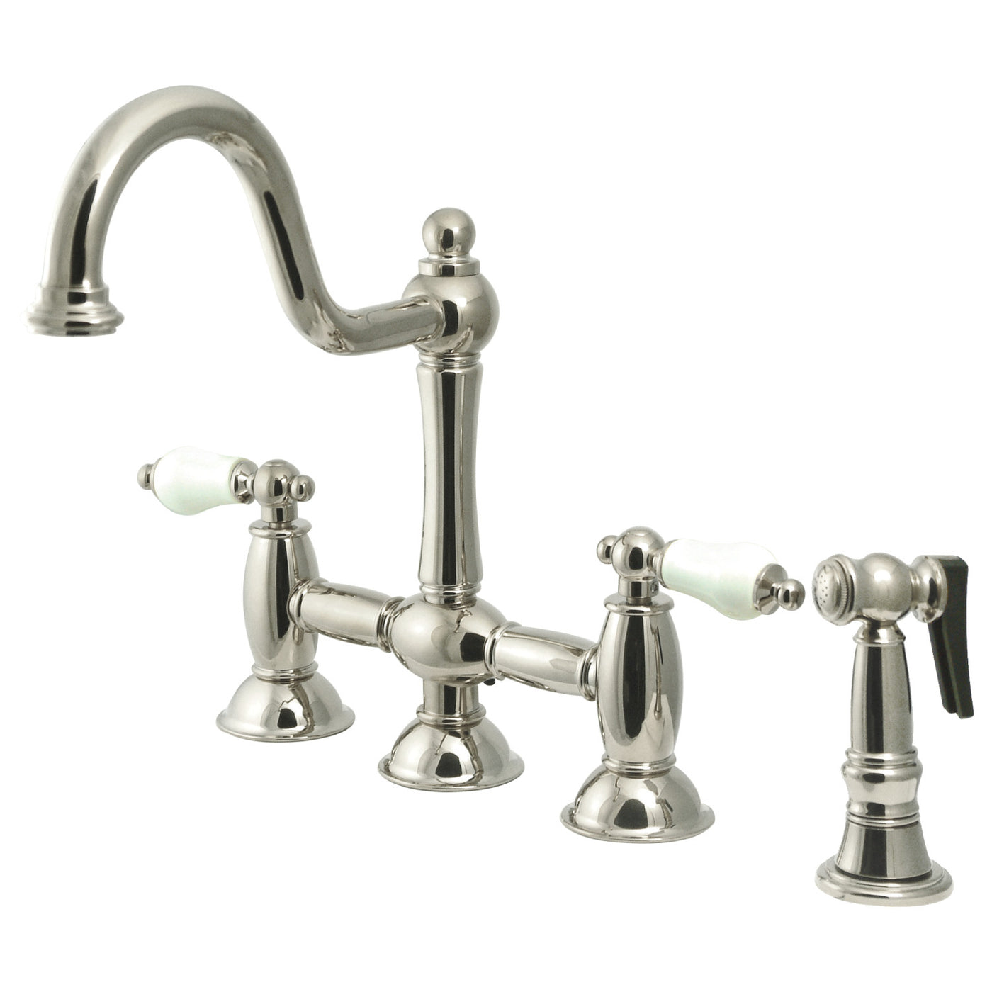 Elements of Design ES3798PLBS Bridge Kitchen Faucet with Brass Sprayer, Brushed Nickel