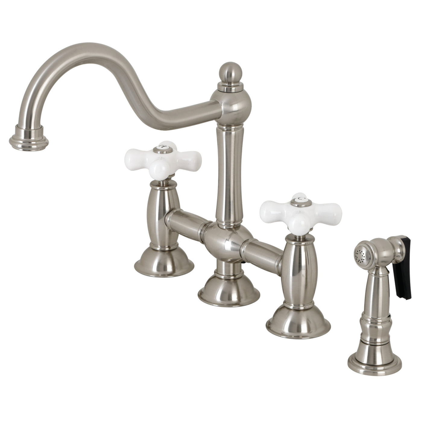 Elements of Design ES3798PXBS Bridge Kitchen Faucet with Brass Sprayer, Brushed Nickel