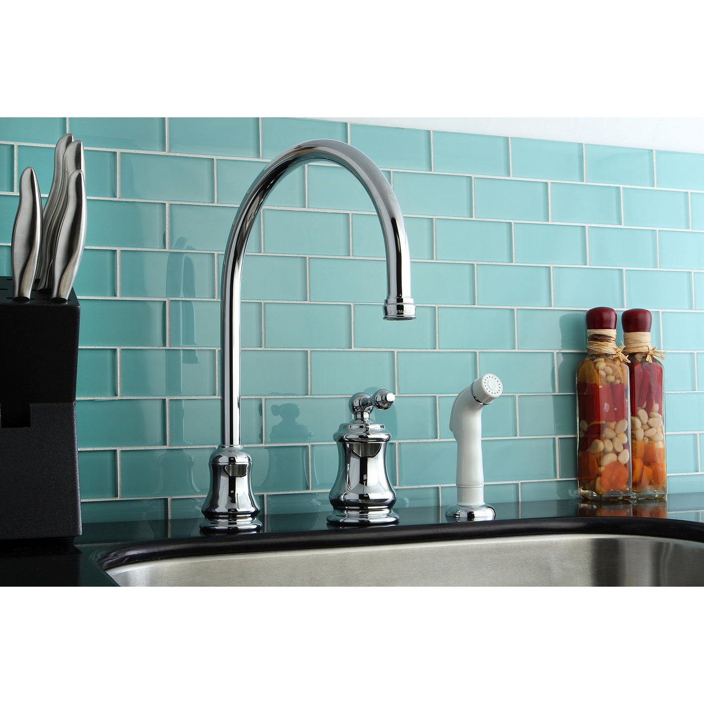 Elements of Design ES3811AL Single-Handle Widespread Kitchen Faucet with Plastic Sprayer, Polished Chrome