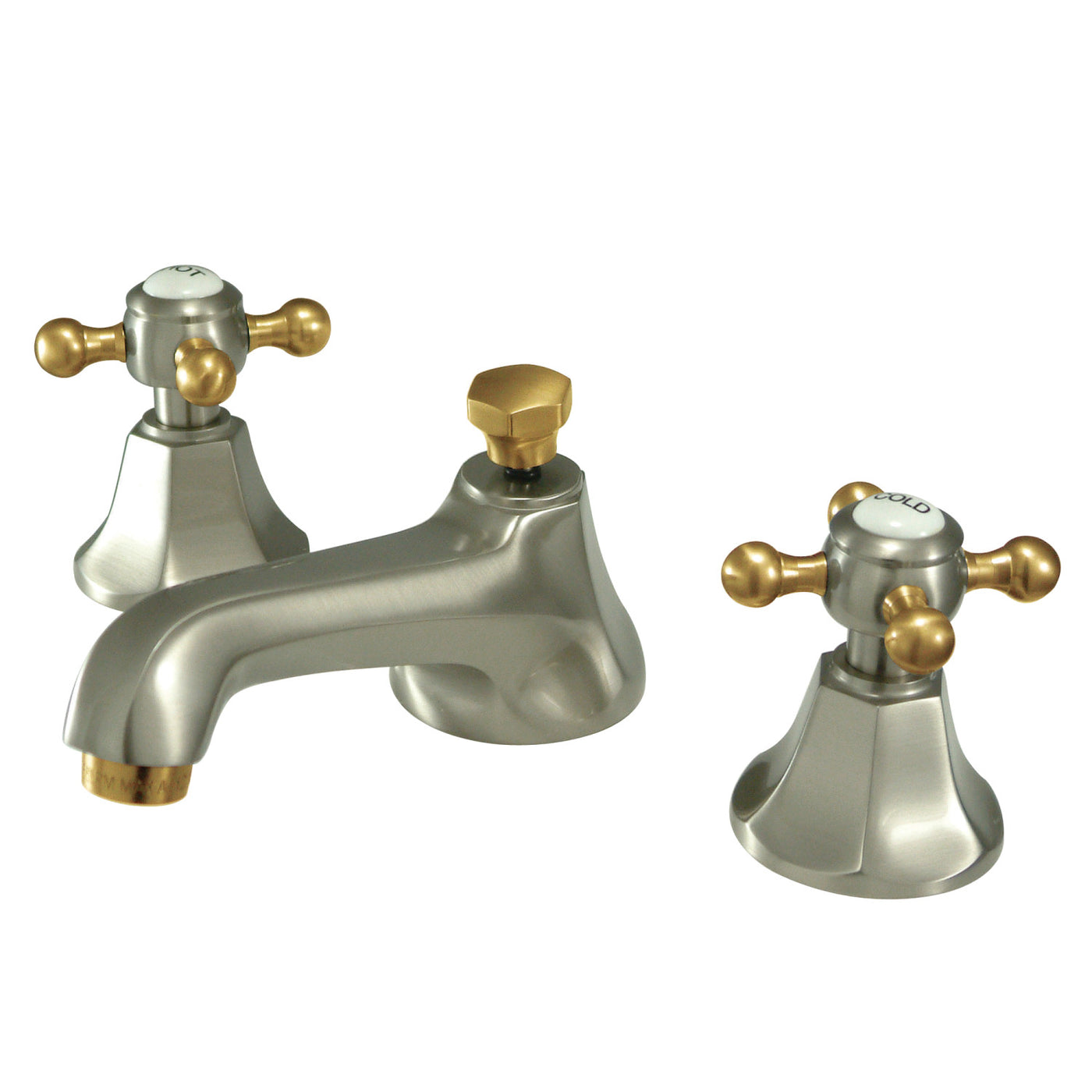 Elements of Design ES4469BX Widespread Bathroom Faucet with Brass Pop-Up, Brushed Nickel/Polished Brass
