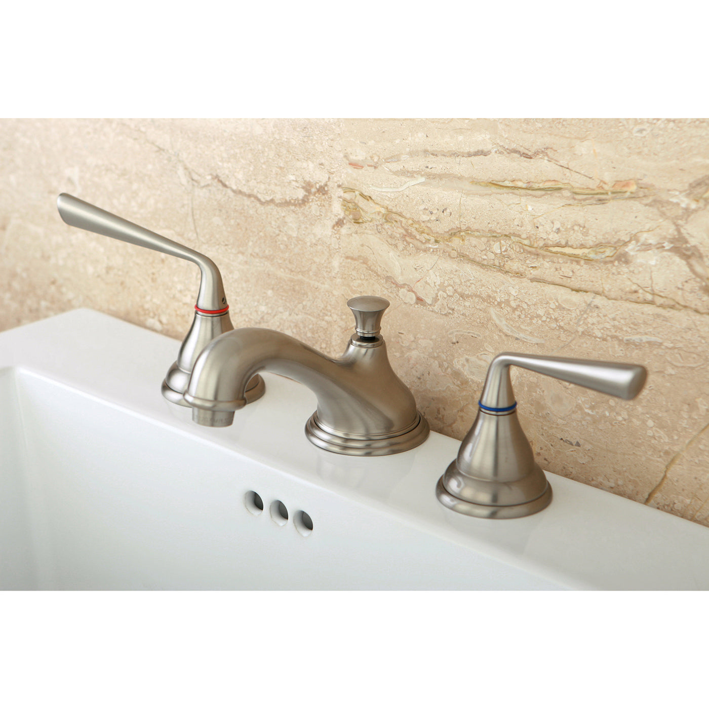 Elements of Design ES5568ZL Widespread Bathroom Faucet with Brass Pop-Up, Brushed Nickel