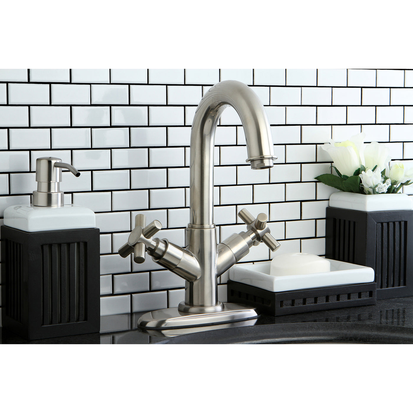 Elements of Design ES8458JX Two-Handle Bathroom Faucet with Push Pop-Up, Brushed Nickel
