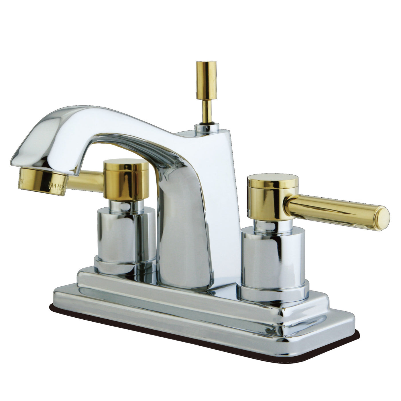 Elements of Design ES8644DL 4-Inch Centerset Bathroom Faucet with Brass Pop-Up, Polished Chrome/Polished Brass