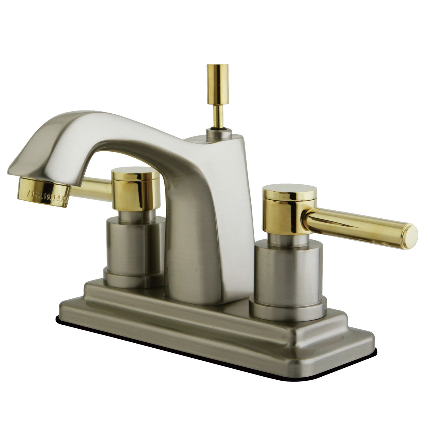 Elements of Design ES8649DL 4-Inch Centerset Bathroom Faucet with Brass Pop-Up, Brushed Nickel/Polished Brass