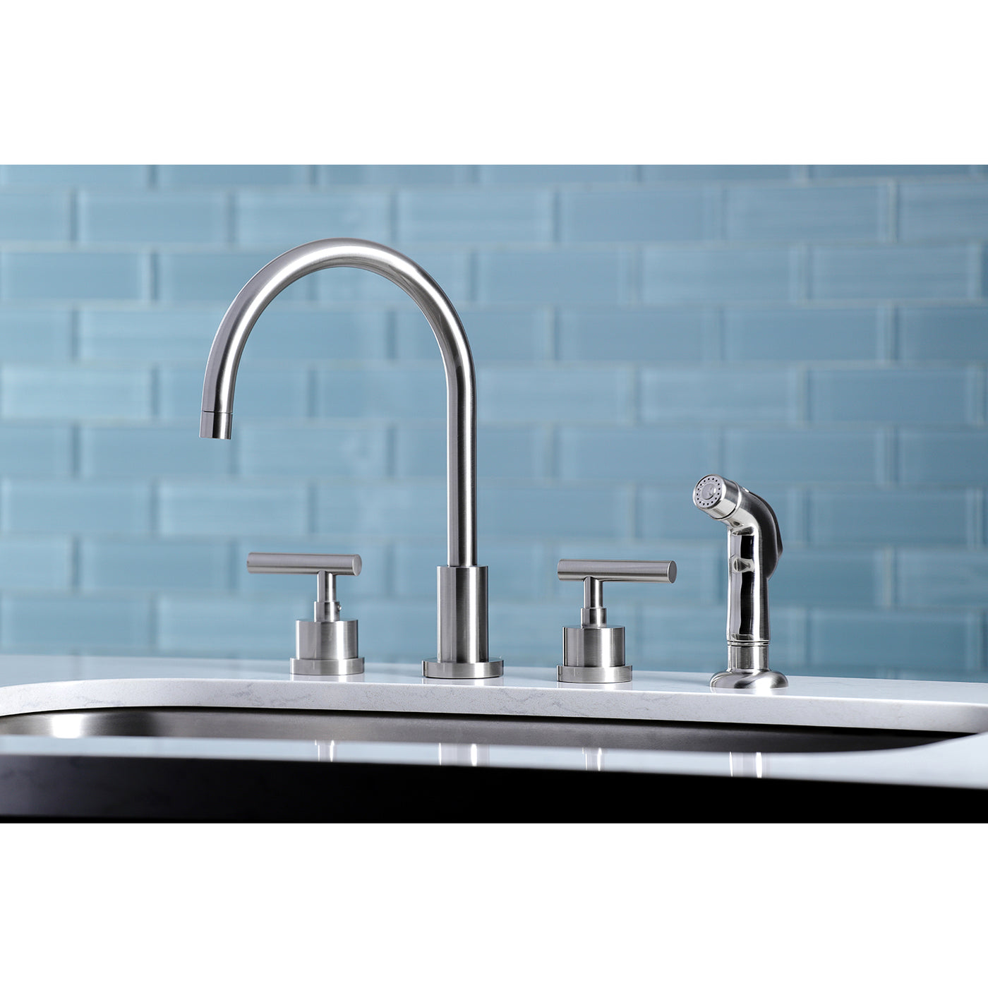 Elements of Design ES8728CML Widespread Kitchen Faucet with Plastic Sprayer, Brushed Nickel