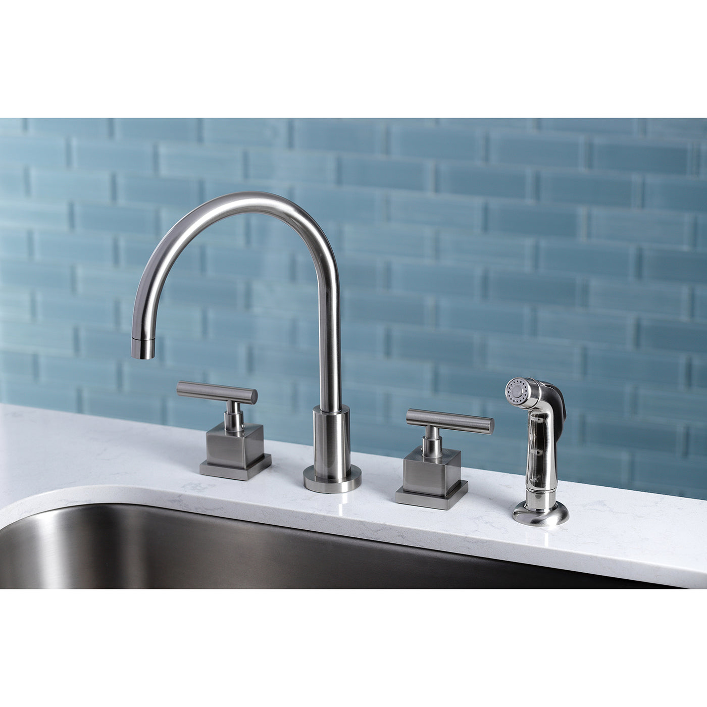 Elements of Design ES8728CQL Widespread Kitchen Faucet with Plastic Sprayer, Brushed Nickel