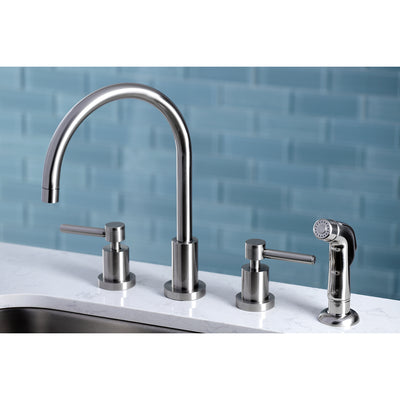 Elements of Design ES8728DL Widespread Kitchen Faucet with Plastic Sprayer, Brushed Nickel