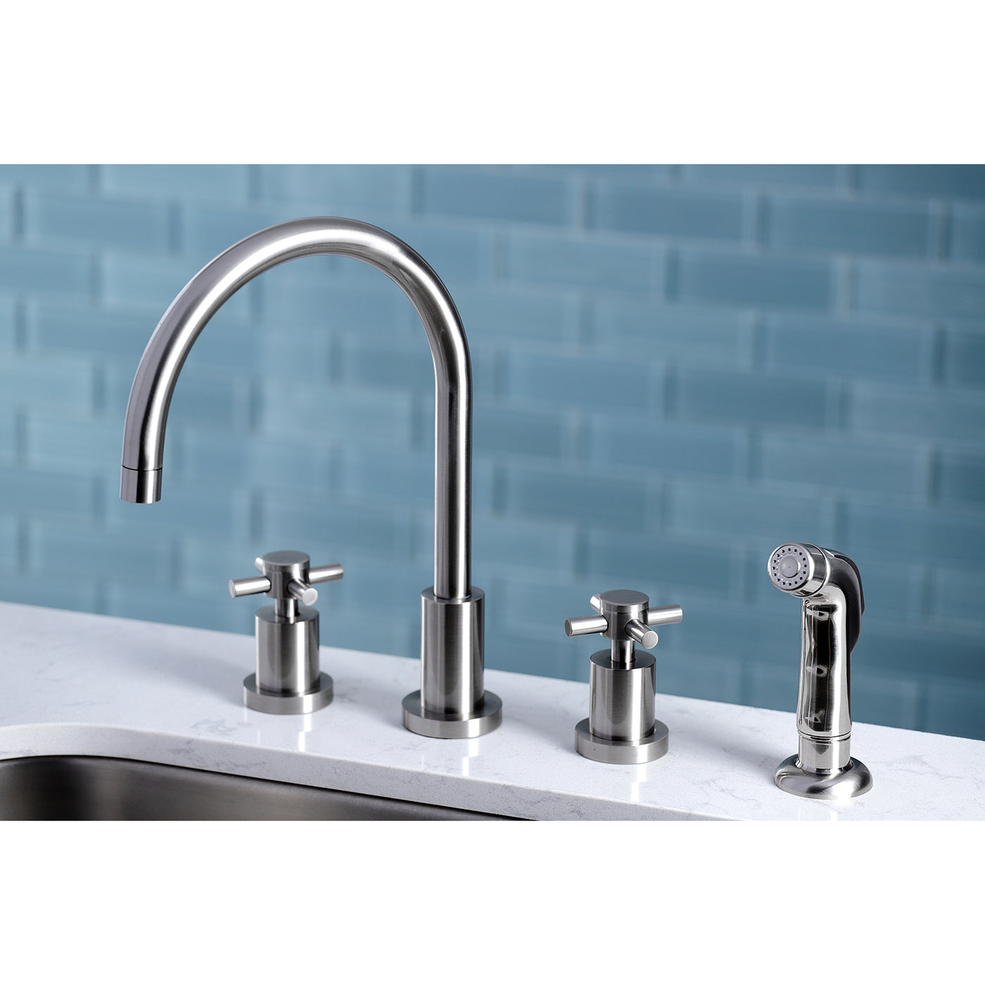 Elements of Design ES8728DX Widespread Kitchen Faucet with Plastic Sprayer, Brushed Nickel