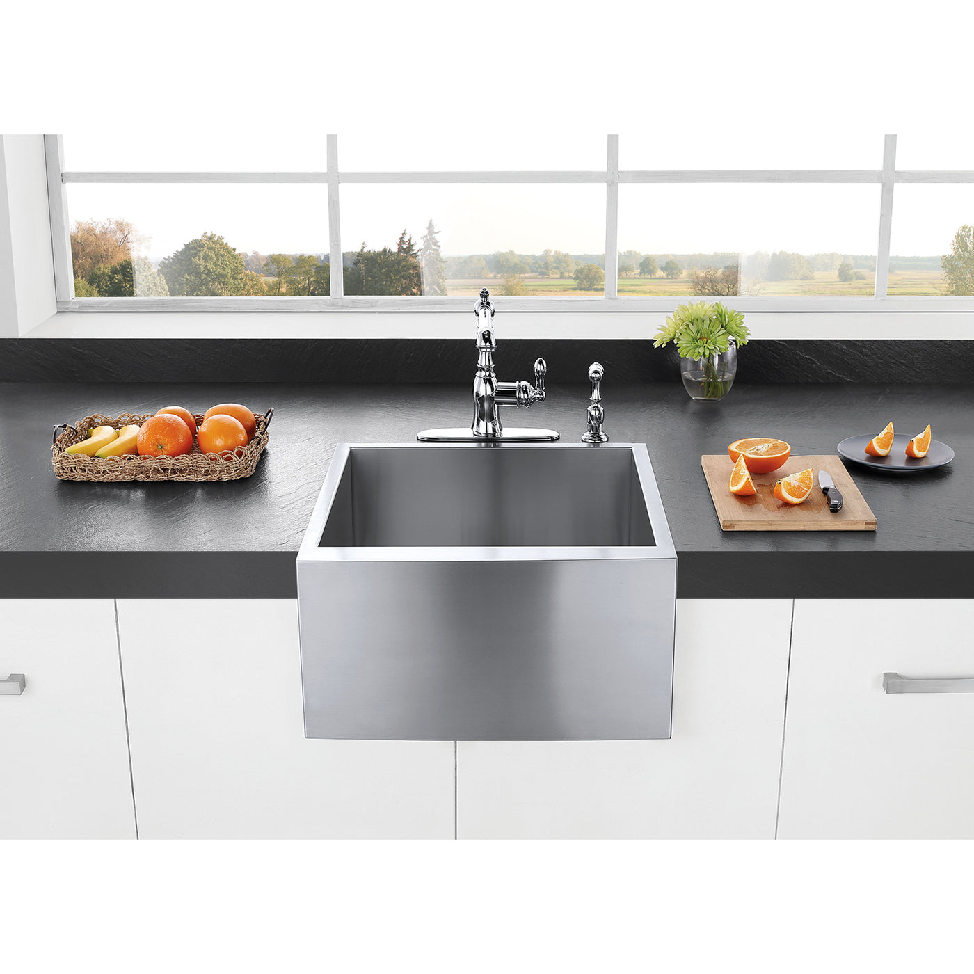 Elements of Design EUF212110BN 21" Stainless Steel Apron-Front Single Bowl Farmhouse Kitchen Sink, Brushed