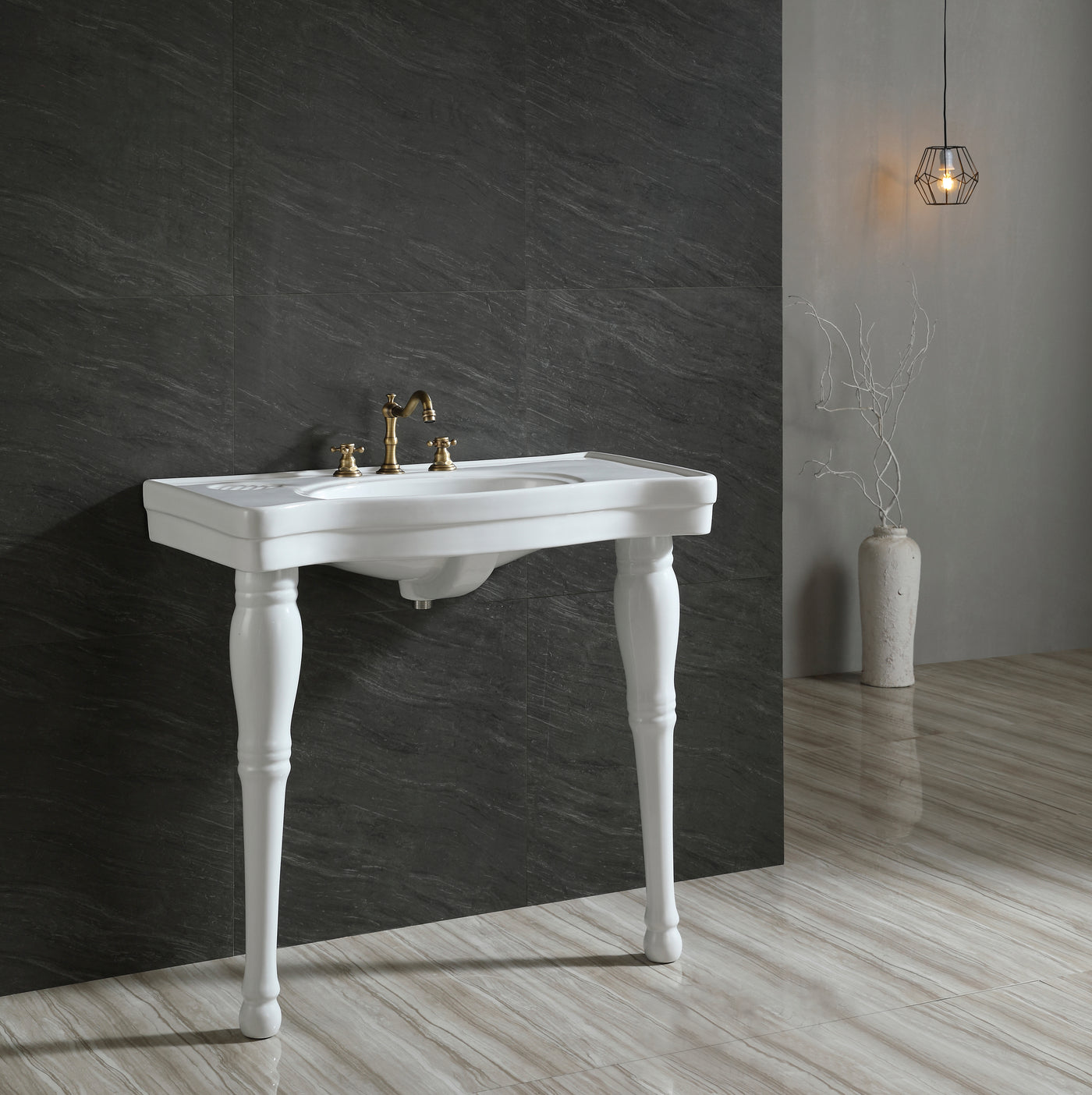 Elements of Design EVPB1368 36" Ceramic Console Sink and Legs (8-Inch, 3-Hole), White